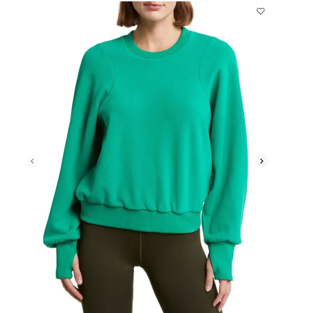 Sweaty Betty Compass Seam Detail Fleece Sweatshirt Emerald Green Size 10 GUC
